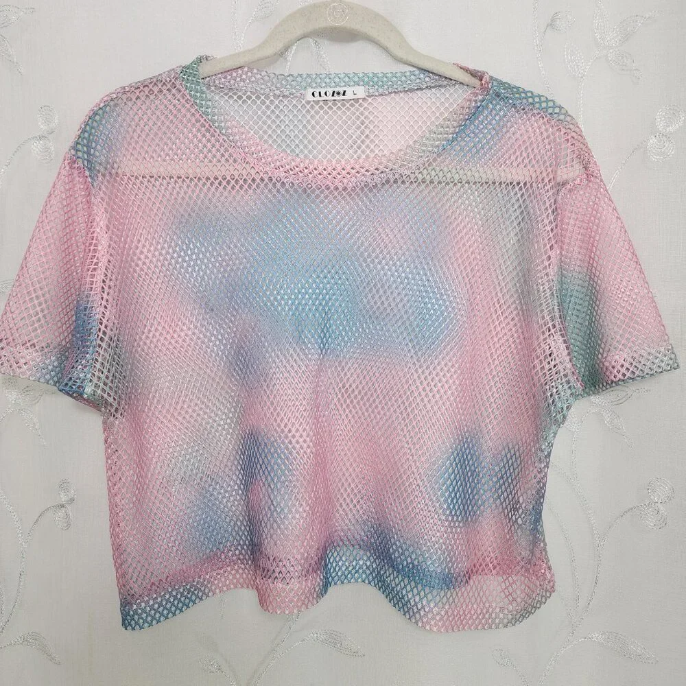 Pink & Blue Mesh Cropped Top - Picture 4 of 4